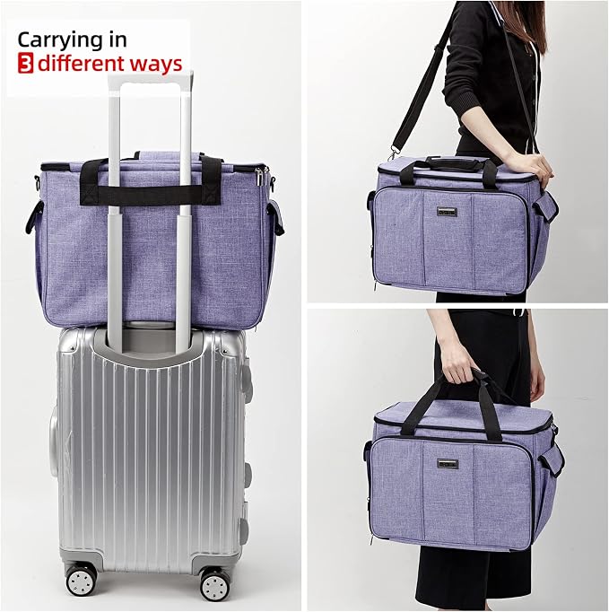 HOMEST Sewing Machine Carry Case, with Shoulder Strap and Front Pocket | Fits most standard Singer, Brother and Janome machines, with storage pockets for sewing accessories and tools, Purple