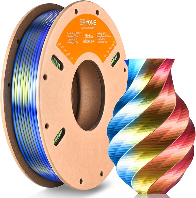ERYONE PLA Filament 3D Printer Filament Multicolor 1.75mm +/- 0.03mm, PLA Filament 250g Spool, Silk Tri Color Red Yellow Blue