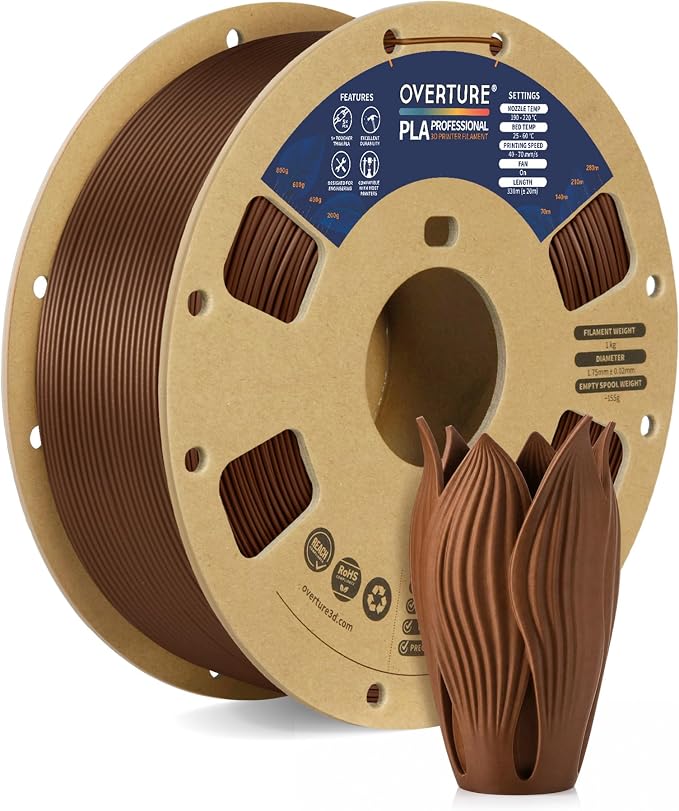 OVERTURE PLA Plus (PLA+) Filament 1.75mm, Stronger & More Durable, Professional Toughness 3D Printer Filament 1kg (2.2lbs), High Precision +/- 0.02mm, Tangle-Free (Bronze)