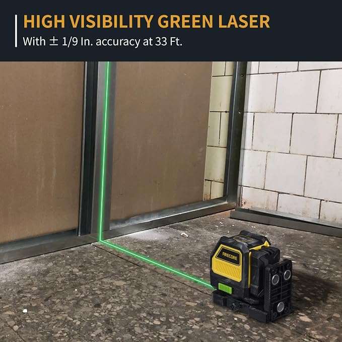 Laser Level with Receiver, Firecore Self-Leveling Cross Line Laser and Receiver Combo Kit for Outdoor, 197ft Working Range, Green Lazer Leveler Tool for Construction, Rod Clamp and Hard Case Included