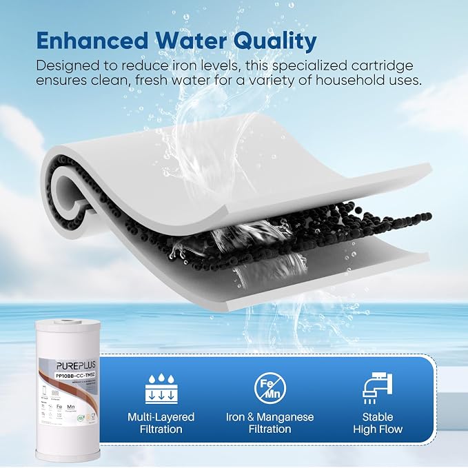 PUREPLUS 10" x 4.5" Whole House Iron Reducing Sediment Filter Compound for Well/TAP Water-Compatible with GE FXHTC, GXWH40L, GXWH35F, GNWH38S, Culligan RFC-BBSA, WRC25HD, Pentek RFC-BB,4Pack