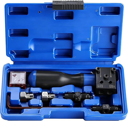 8MILELAKE 7-Piece Brake Line Flaring Tool Kit, 3/16" 1/4" Double Flaring Tool for 45° Single Double Bubble Flares, Brake Flare Tool for Vehicle Brake & Hydraulic Line Repair