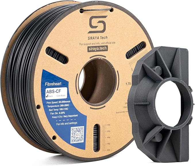 Siraya Tech Fibreheart ABS-CF 3D Printer Filament - Chopped Carbon Fiber Reinforced ABS 3D Printing Material - Strong, Heat Resistant, Precise - 1.75mm, 1KG Black