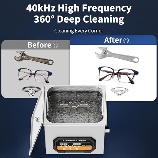 Ultrasonic Cleaner 10L 240W Digital Ultrasonic Cleaning Machine with Upgraded Degassing & Gentle Mode, 40kHz, with Heater & Timer for Tools, Jewelry, Watches, Glasses, Dentures, Small Parts