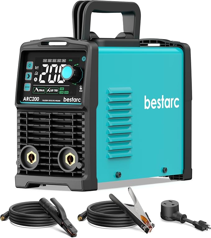 Bestarc Stick Welder, 200Amps Large LED Display ARC/Lift TIG Welding Machine, 110V/220V Dual Voltage, IGBT Inverter Synergic Control Portable MMA Welder Machine with Hot Start, Arc Force and VRD