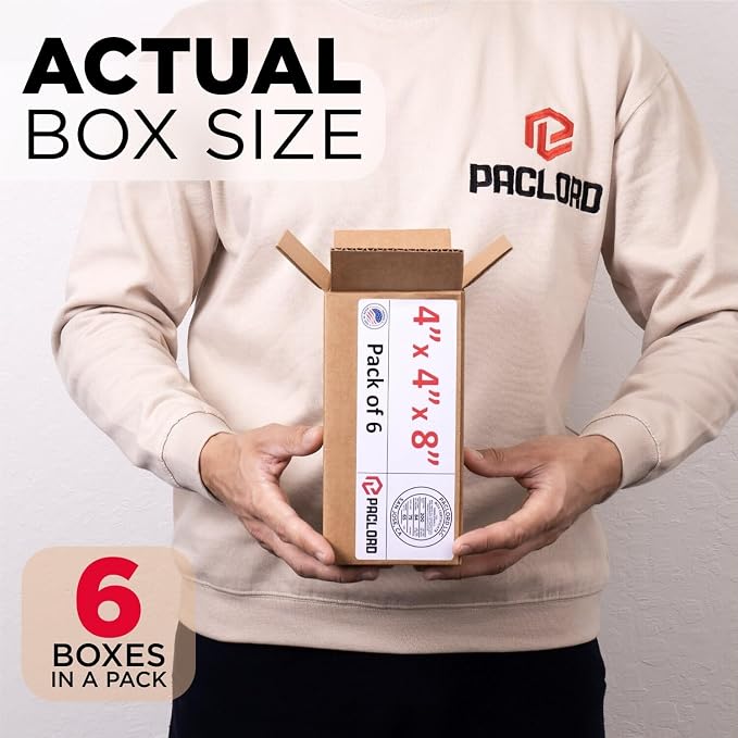 Tall Cardboard Boxes 4"L x 4"W x 8"H (Pack of 6) - USA-Made Packing Boxes for Moving, Shipping, or Storage - USPS, UPS, FedEx Approved - Professional Packing Supplies for Moving | USA-Made Packing Boxes for Moving, Shipping, or Storage - USPS, UPS, Fed...