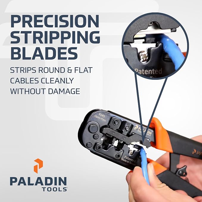 Paladin Tools PA1562 All-in-One Wire Crimper Tool – RJ45, RJ11, RJ22 - Pass-Through & Snagless Crimp Tool - Cut, Strip, Crimp