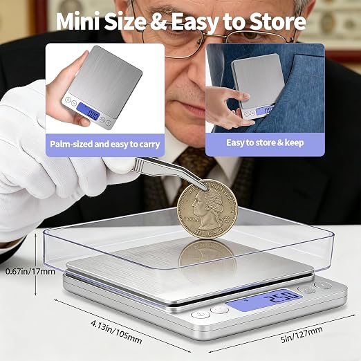SKEAP 1kg/0.01g Gram Scale 0.01g Accuracy, Silver Food Scales Kitchen Digital Weight Grams & OZ, Jewelry Scale, High Accuracy Gram Scale, Digital Scale with Charging,Batteries and USB Cable Included
