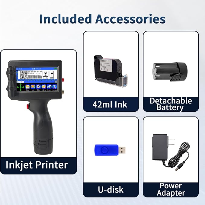KAKAONE Handheld Inkjet Printer, 0.5" Nozzle Portable Coding Machine for QR Code Barcode Date Logo Batch Number on Metal Plastic Wood Glass Fabric Paper