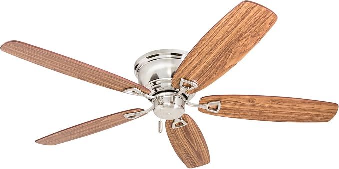 Honeywell Glen Alden 52 Inch Indoor LED Ceiling Fan with No Light, Pull Chain Control, 5 Dual-Finish Blades, Quiet Reversible Motor, Brushed Nickel