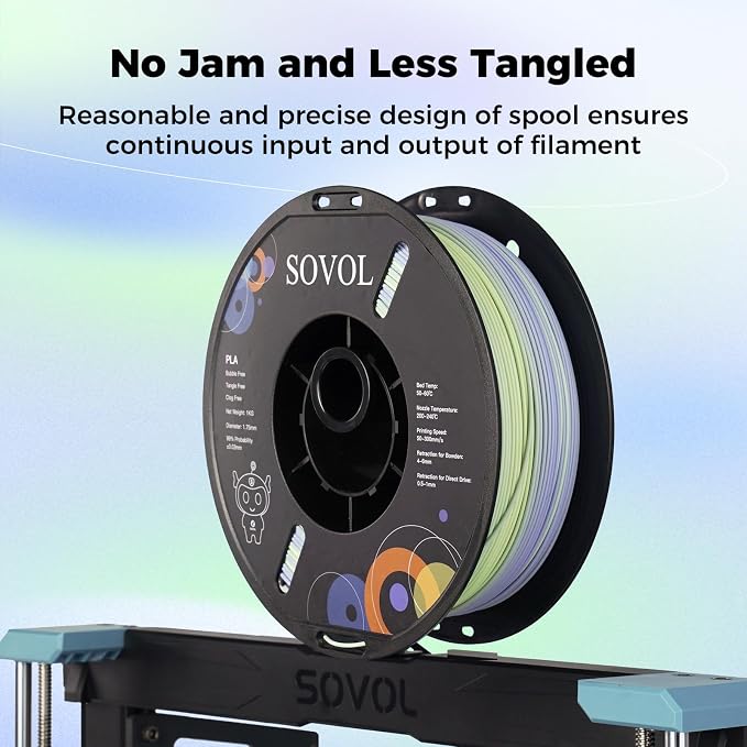 Sovol 3D Printer Matte Multicolored Fast Change Rainbow PLA 1kg (2.2 lbs) Spool 3D Printing Materials, Dimensional Accuracy +/- 0.03 mm, 1.75 mm, Matte Sea Salt