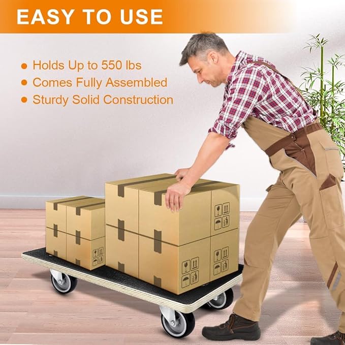 Furniture Dolly 4 Wheels, 22 x 11 inch, Furniture Movers, Two Packs of 1100 lb Load Capacity Heavy Duty Wood Dolly, Moving Dolly with Silent Wheels for Furniture, Piano, Couch, Refrigerator
