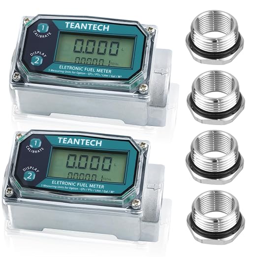 2Pack 1 in Digital Turbine Fuel Flow Meter with 3/4 in Adapters, High Accuracy Diesel Flow Meter with NPT Counter, Digital LCD with 5 Units, Auto Shut Off, for Gasoline/Kerosene/Water