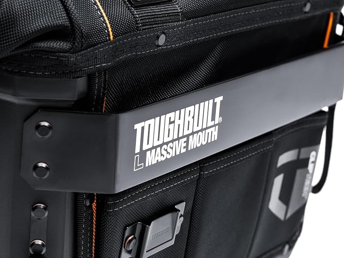 ToughBuilt ClipTech Series – 16" Massive Mouth Tool Bag, Heavy-Duty Wide-Mouth Storage Bag Rigid Frame 1680D Ballistic Fabric, Reinforced Handles Waterproof Base (TBL-CT-62-16A)