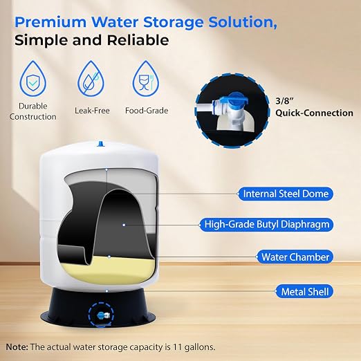 iSpring T11M 11 Gallon Pre-Pressurized Water Storage Reverse Osmosis Systems ro Tank, White