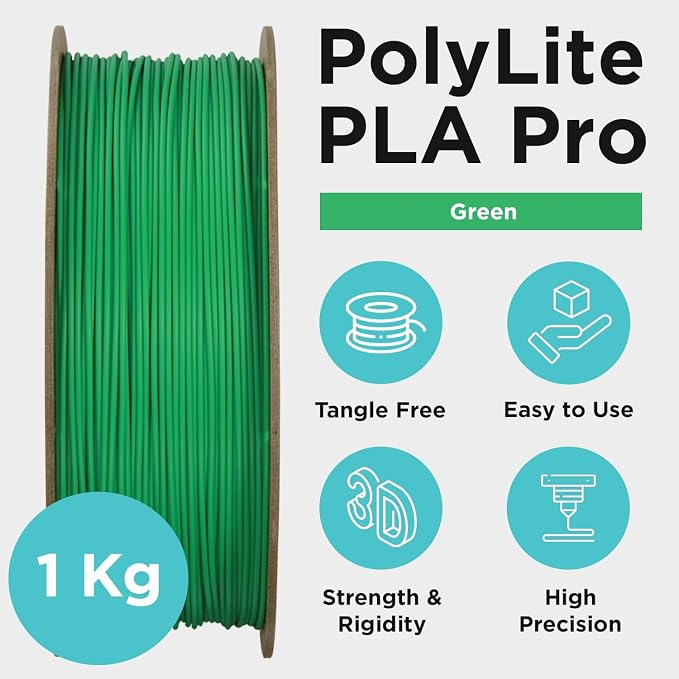 Polymaker PLA PRO Filament 1.75mm 1kg, Tough & High Rigidity Green 3D Printing Filament, PolyLite PLA PRO High Speed, Print with Most 3D Printers