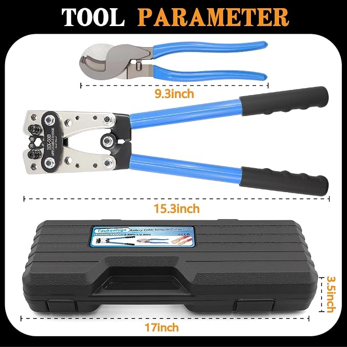Battery Cable Crimping Tool Kit & Wire Cutter,Wire Crimper for 8,6,4,2,1,1/0 AWG Heavy Duty Wire Lugs With 56pcs Copper Lugs & Heat Shrink Tubing
