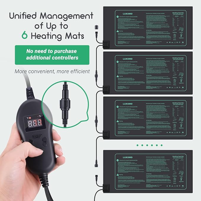 LUXBIRD 2 Pack Seedling Heat Mats with Digital Thermostat Controller, 10" x 20.75" 30W for Seed Starting, Germination, Hydroponics, Brewing, Breeding, Greenhouses (LB-HT02)