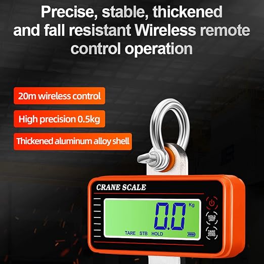 Digital Crane Scale, 1500kg 3000lb Duty Industrial Hanging Scale, with Remote Control LED Display, Remote Control Range 20m, for Measuring Weight(Orange)