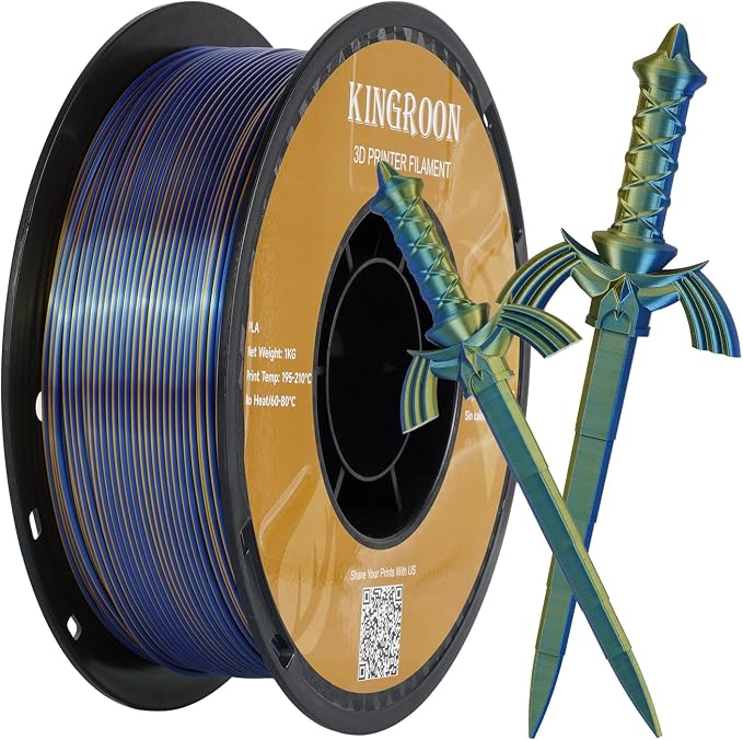 Kingroon PLA Filament, Multicolor Silk PLA Filament, Tri Color 3D Printer Filament, 1.75 mm, Dimensional Accuracy +/- 0.03 mm, 1kg Spool(2.2lbs), Blue Gold