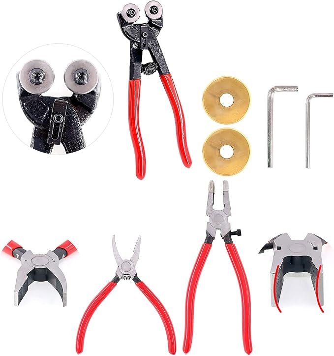 Swpeet 5Pcs Heavy Duty Glass Mosaic Cutter Kit and 2Pcs Heavy Duty Breaker Grozer Pliers and Glass Running Pliers Kit