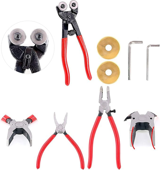 Swpeet 5Pcs Heavy Duty Glass Mosaic Cutter Kit and 2Pcs Heavy Duty Breaker Grozer Pliers and Glass Running Pliers Kit