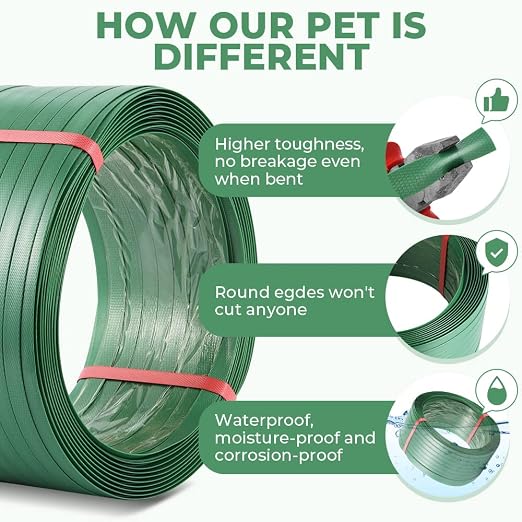 5/8" x 1049' Polyester (PET) Banding Strapping Kit, Heavy Huty | Pallet Packaging Kit, 1100lbs Strapping Tool, Tensioner Crimper Sealer Tool with 100 Metal Seals, 100 Protector Corners