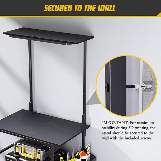 Emfogo 3D Printer Stand with Filament Storage, 5 Tier 3D Printer Table with Storage Bag, 3D Printing Desk Wall Anchorage for Home Office Workshop Studio (19.7" L×16.1" W×63.8" H)