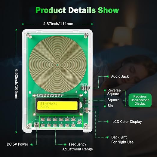 0.01Hz-200kHz Adjustable Frequency Generator for Healing Schumann Sine Waves Resonance Generator 7.83Hz Ultra Low Frequency Generator Resonator with Acrylic Case