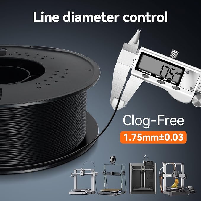 Kingroon PLA Plus（PLA+） 3D Printer Filament, Dimensional Accuracy +/- 0.03 mm, 1 kg Spool(2.2lbs), 1.75 mm，Black