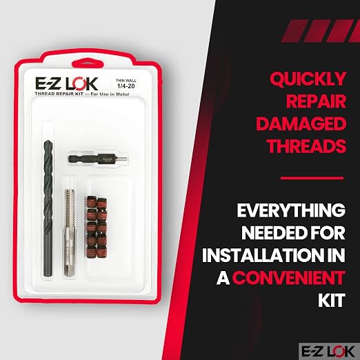 E-Z LOK EZ-310-4 Thread Repair Kit for Metal Carbon Steel Threaded Inserts 1/4-20 and Installation Tools
