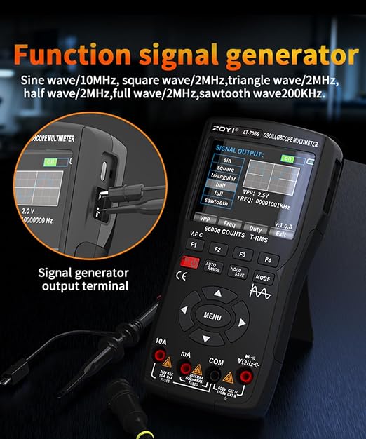 ZT-706S 3-in-1 Oscilloscope Multimeter Signal Generator, Dual-Channel 50MHz Bandwidth, 280MSa/s Infinite Persistence, 66000 Counts True RMS, 10MHz Bandwidth Signal Output, Data Hold and V.F.C