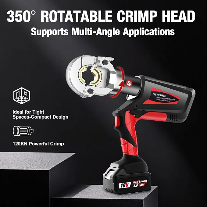 Electric Wire Cable Crimper Battery Powered Hydraulic Crimping Tool Range 8AWG to 600MCM with 12 Dies, Electricians for Circuit Repairs and Stainless Steel Deck Upgrades (HL-300B)