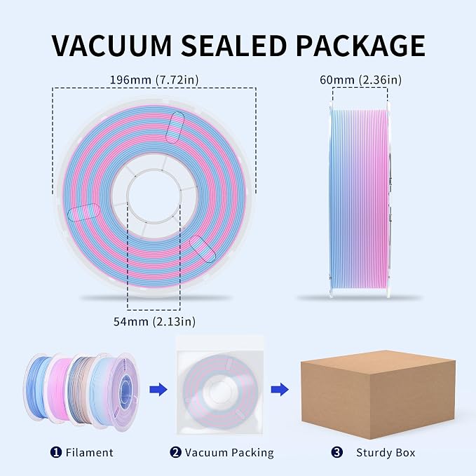 RAMBERY 4KG Matte Rainbow PLA 3D Printer Filament 4 Colors PLA Filament Bundle, 1.75mm 1kg(2.2lb) X 4 Pack, Blue-White/Red/Brown/Red-Purple