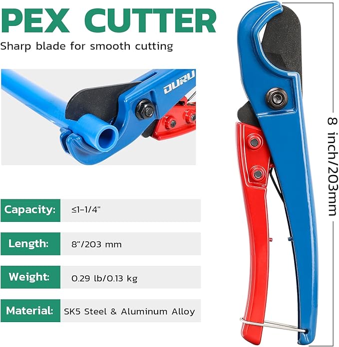 OURU PEX Crimping Tool for Copper Rings 1/2" & 3/4", Plumbing Tool Kit with 20PCS 1/2" and 10PCS 3/4" Copper Crimp Rings, Tubing Cutter and Go/No-Go Gauge, Meets ASTM F1807 Standard