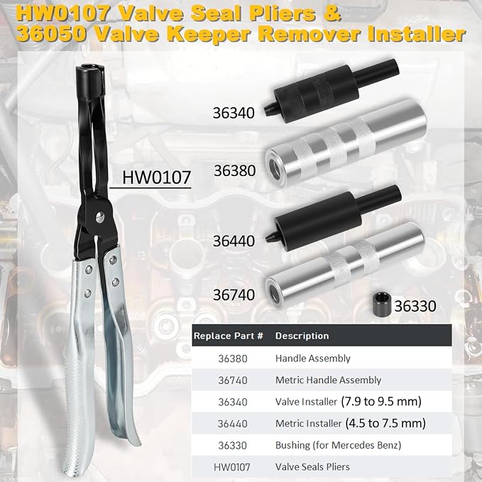 36050 Valve Keeper Remover and Installer Kit & HW0107 Valve Seal Pliers Valve Stem Seal Removal Tool Valve Spring Compressor for Toyota Four Cylinder & for Chrysler New World Engines (36050 & HW0107)