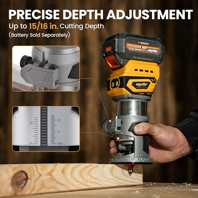 Cordless Brushless Compact Router Compatible with Dewalt 20V 60V Battery(Bare Tool),Palm Router with 5 Speed,28000RPM 600W, Fixed Base, 12PCS 1/4" Router Bits for Woodworking, Edge Trimming, Grooving