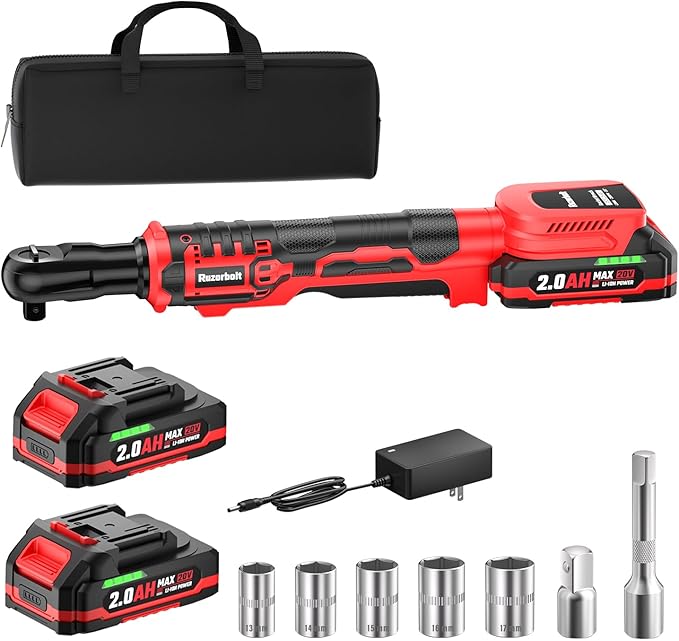 20V 3/8" Cordless Electric Ratchet Wrench Set, 88 Ft-lbs(120N.m), 500 RPM | 2PCS 2000mAh Batteries, Variable Speed, LED Light, 5 Sockets, 1/2" Adapter, 3" Extension Bar