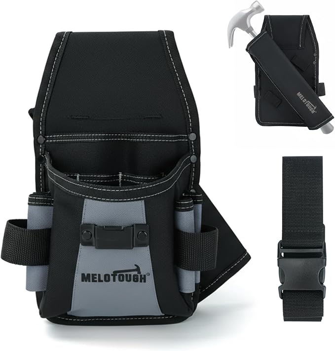 MELOTOUGH Electrician Tool Pouch,Small Tool Belt Pouch,Coiled Lanyard,Hard Hat Lanyard with Clamp End