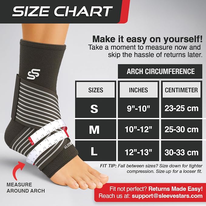 Sleeve Stars Ankle Brace for Women & Men, Ankle Wrap for Sprain, Compression Sleeve for Plantar Fasciitis Relief, Easy Customizable Support: w/ Removable Strap (Single/M:10"-12"/Dark Brown)