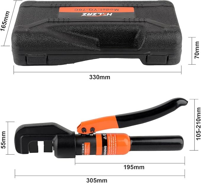 HZLZRZ Hydraulic Crimping Tool Range 12 AWG-2/0 AWG for Cable Lugs, Hand Operated Wire Terminal Lug Tool with 9 Pairs of Dies (Standard US)