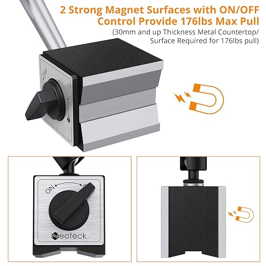 Neoteck 176lbs/80kg Magnetic Base Stand + 1" Dial Indicator Set