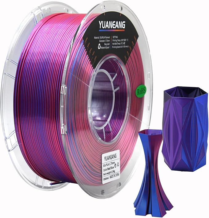 Silk Dual Color PLA Filament 1.75mm, ±0.03mm Precision, 1kg Spool (2.2 lbs), Smooth Multi-Tone Gradient PLA, Silk Red Blue