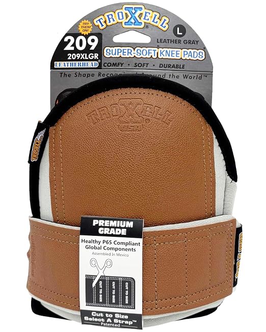 TROXELL USA Super-Soft Large Leatherhead Gray Knee Pads - Comfortable, Adjustable, Washable Kneepads