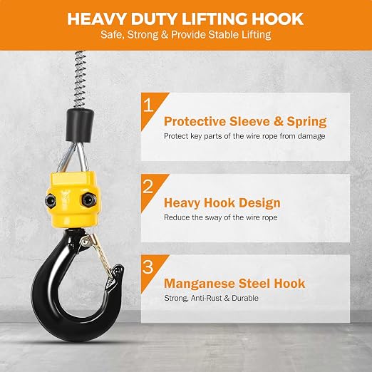 BEAMNOVA 1543lbs Portable 3-in-1 Electric Hoist Wireless Remote Control 110V 120 Volts 700kg Winch Crane Machine Hook Pulley System with Gloves