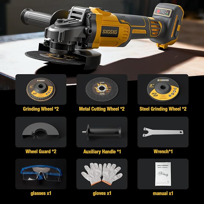 Cordless Angle Grinder for Dewalt 20v Max Battery, Brushless Cordless Grinder Tool 4 1/2", Variable Speed, Electric Power 20v Angle Grinder Tool for Grinding Cutting Polishing (Battery Not Included)