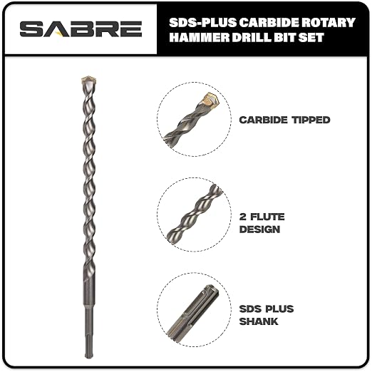 8-Piece 12in SDS Plus Drill Bits for Brick, Stone, Concrete, 1/4in x 12in, 5/16in x 12in, 3/8in x 12in, 1/2in x 12in, 5/8in x 12in, 3/4in x 12in, 7/8in x 12in, 1in x 12in (12" 8-Piece Set)