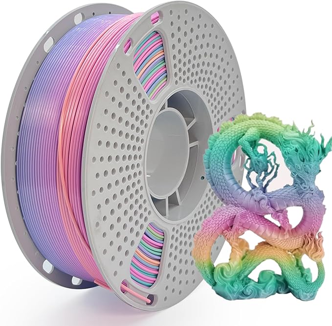 PLA 3D Printer Filament, 1.75 mm ±0.02 mm Dimensional Accuracy, 1 kg Spool(2.2lbs), Easy to Print, Low Warping, Upgrade PLA Material for Most FDM Printers (Rainbow)