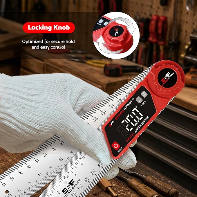 S&F STEAD & FAST Digital Angle Finder Tool with Case, 7” / 200mm Stainless Steel Miter Saw Protractor, Angle Gauge - XL White LED Display, ±0.2° Accuracy for Woodworking, Construction, Fabrication