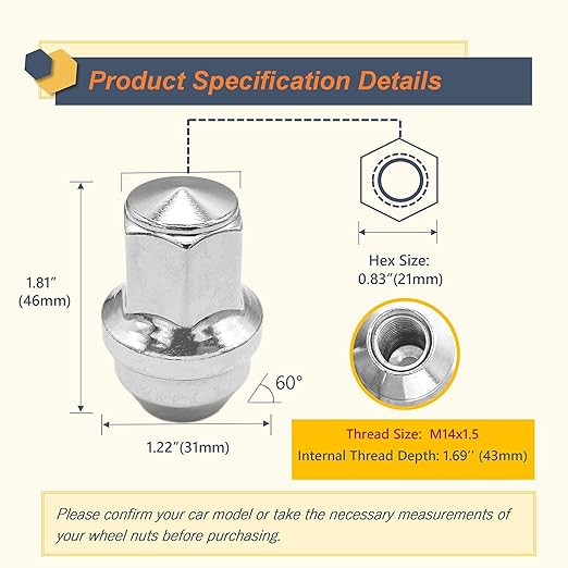 Kadrick 24Pcs M14x1.5 Lug Nuts Replacement for Ford Expedition/F-150 2015-2024, One-Piece Solid Chrome OEM Factory Style Large Acorn Seat Wheel Nuts for Lincoln 2016-2021 MKX.